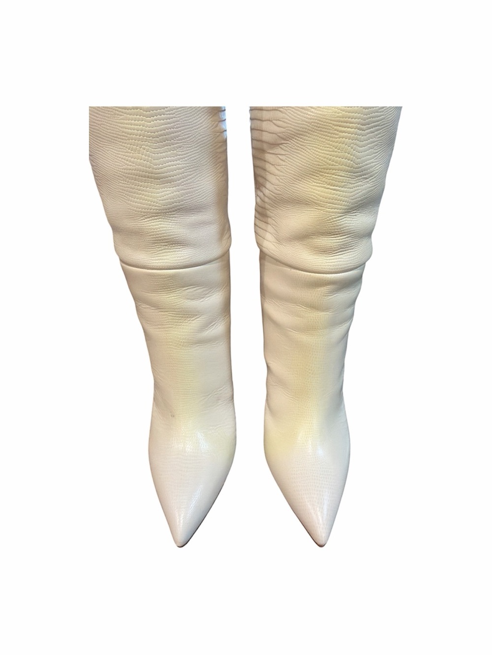 Paris Texas Vanilla Lizard Stiletto Boots 37.5 Gently Used Yellowing Flaw - Picture 9 of 11